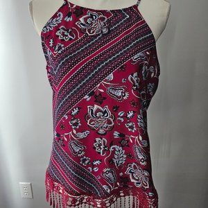 womens SOHO JEANS red NY & COMPANY floral TOP spaghetti straps TRIM size XS
